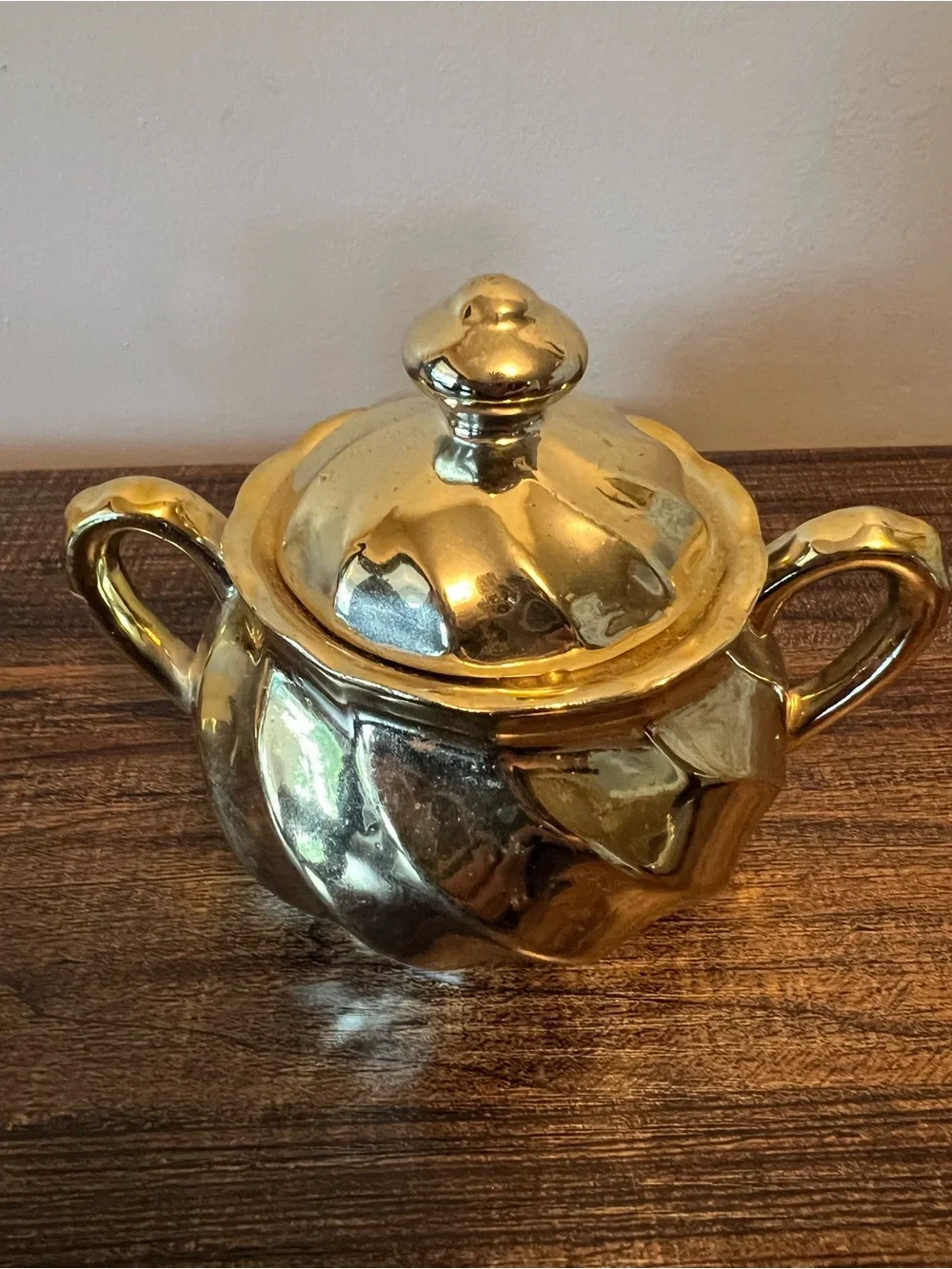 Vintage Unique Porcelain Gold Sugar And Creamer Set Japan Swirl Design